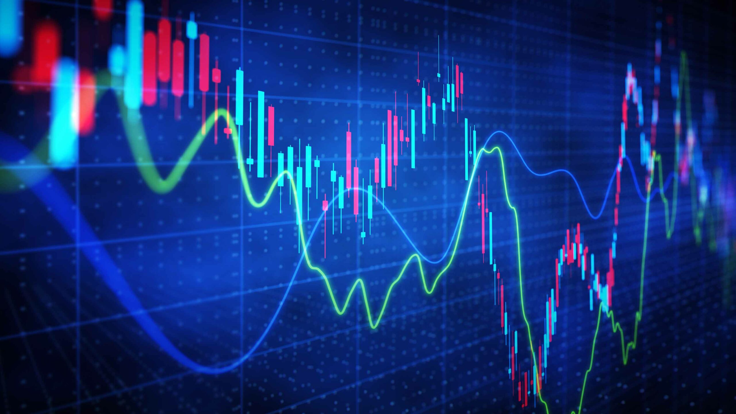 Stock trading chart on a dark background.