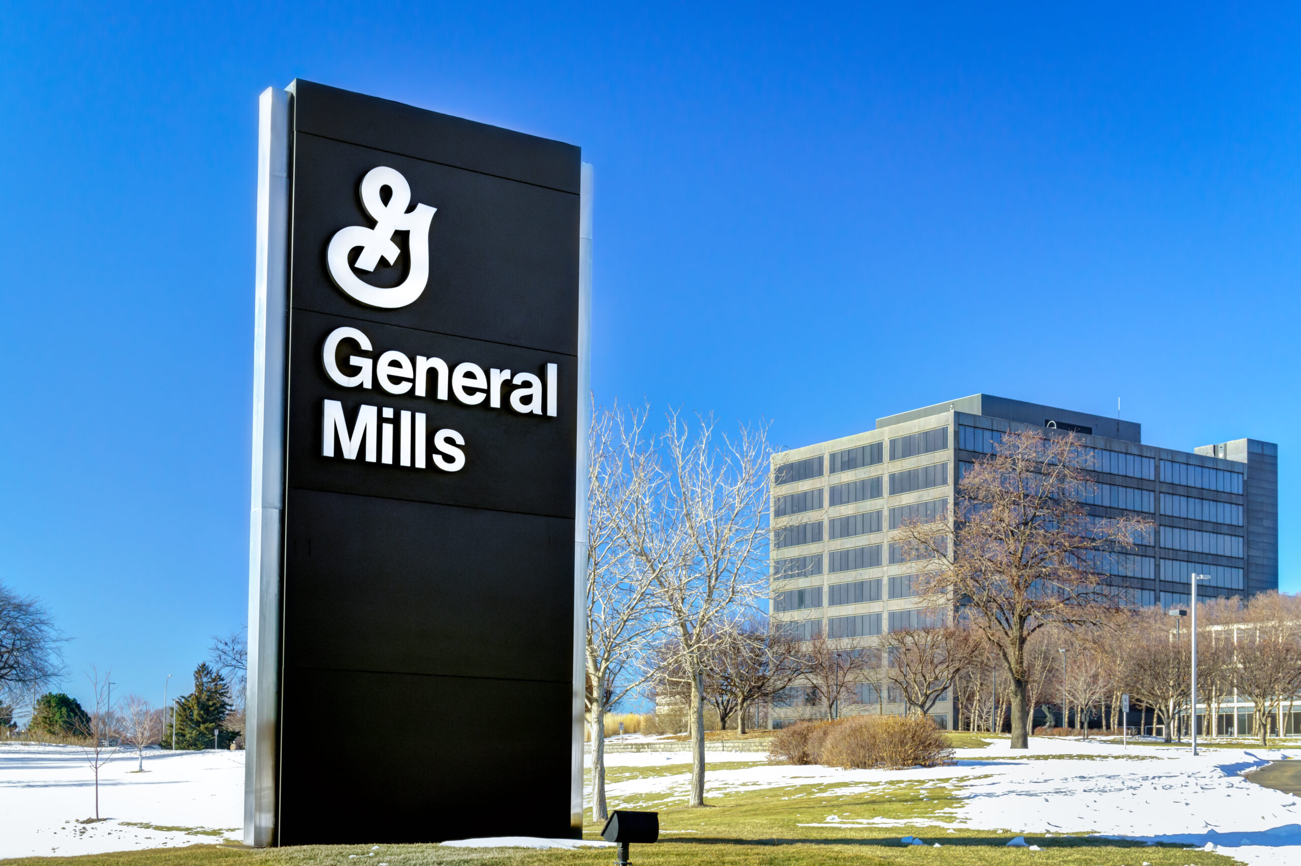 Golden Valley, USA - January 18, 2015: General Mills corporate headquarters and sign. General Mills, Inc. is an American multinational Fortune 500 corporation food products conglomerate.