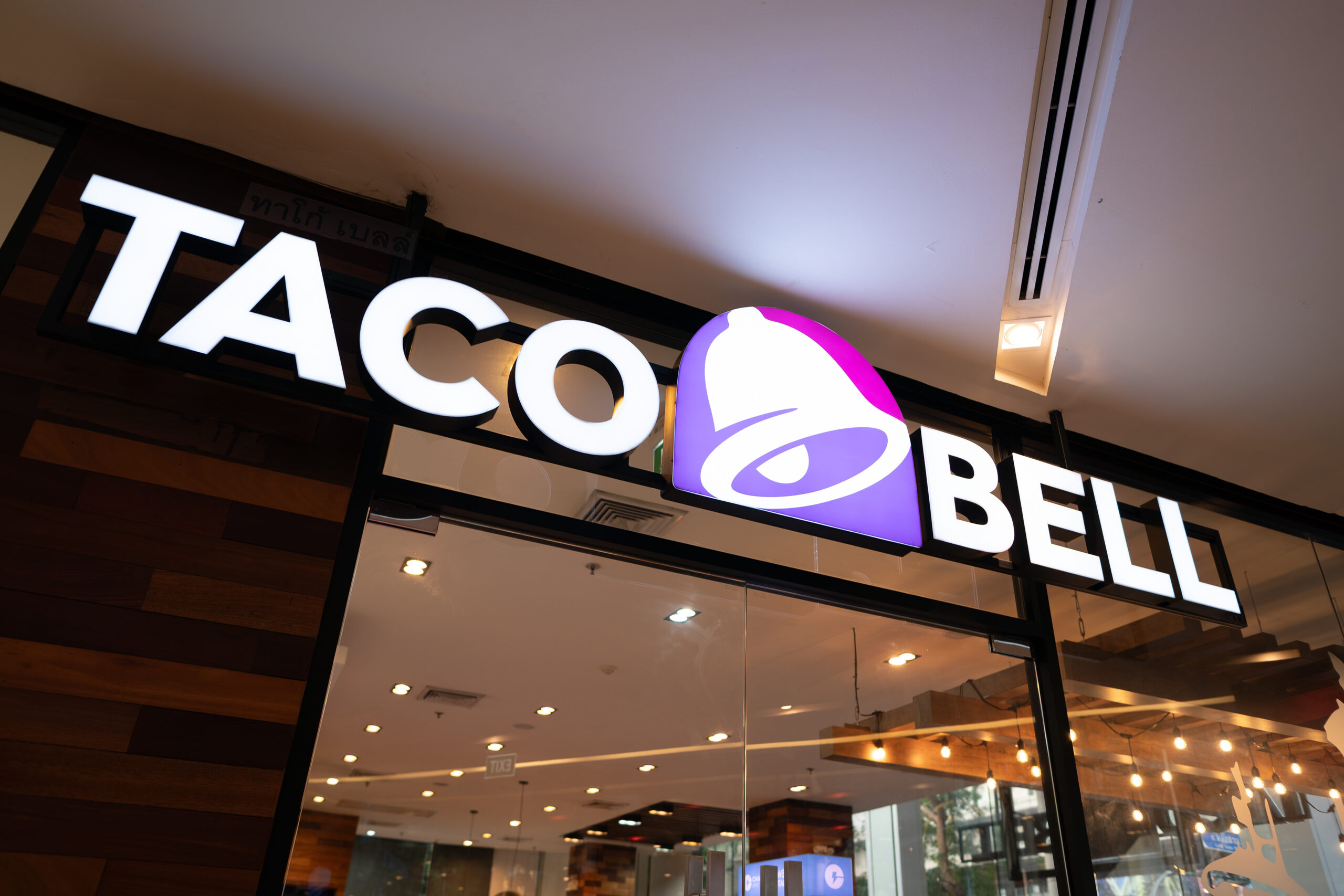 BANGKOK, THAILAND - OCTOBER 27, 2023: entrance to Taco Bell at Mercury Ville shopping mall at Chidlom in Bangkok.