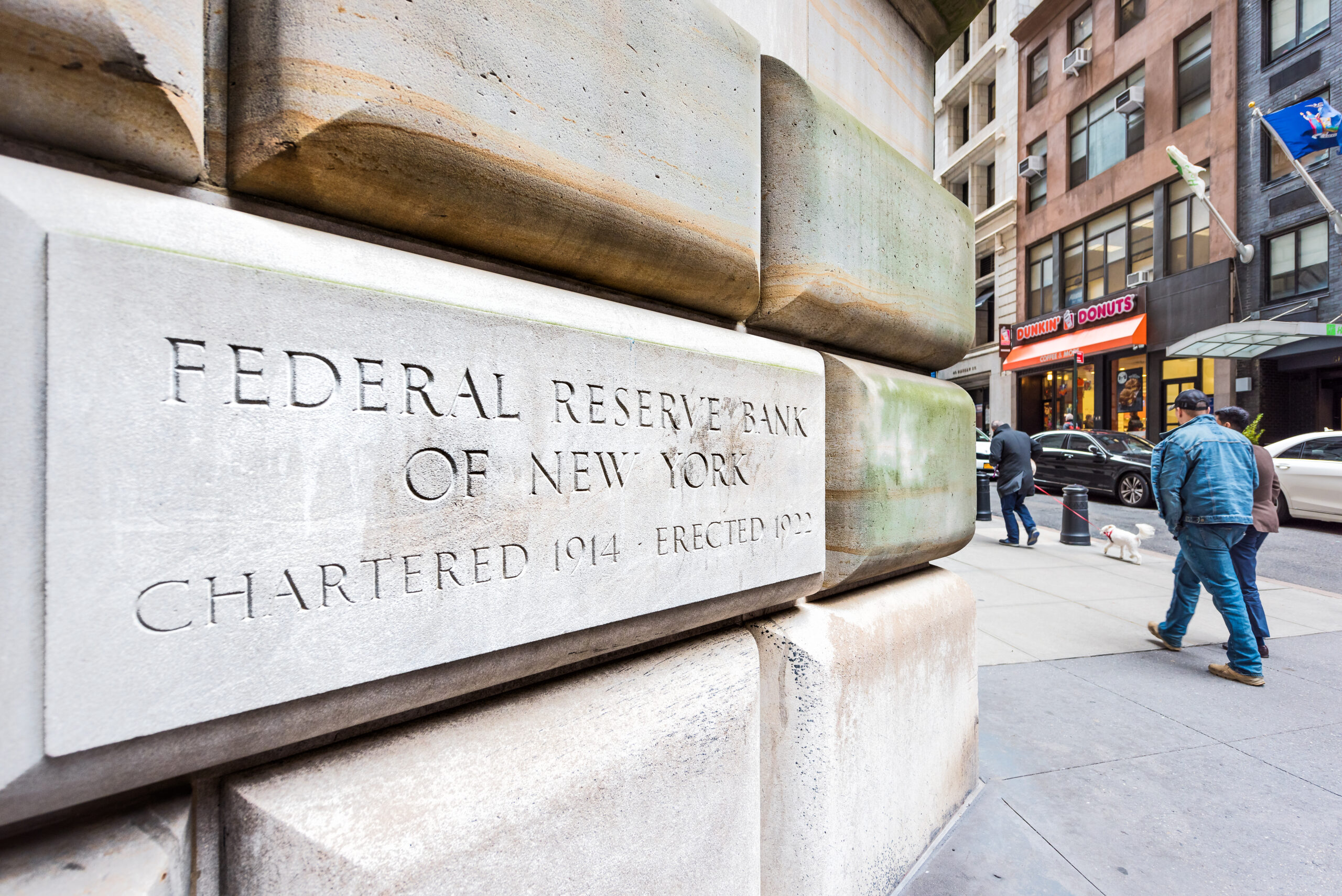 New York City, USA - October 30, 2017: Federal Reserve Bank sign closeup in downtown lower financial district Manhattan NYC