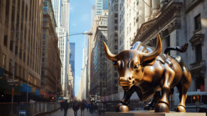 Golden bull sculpture in Manhattan.