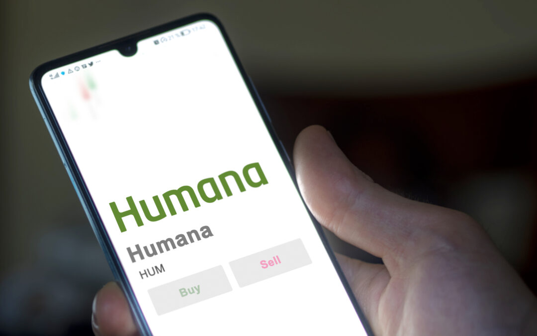 April 09th 2024 , Louisville, Kentucky. Close up on logo of Humana on the screen of an exchange. Humana price stocks, $HUM on a device.