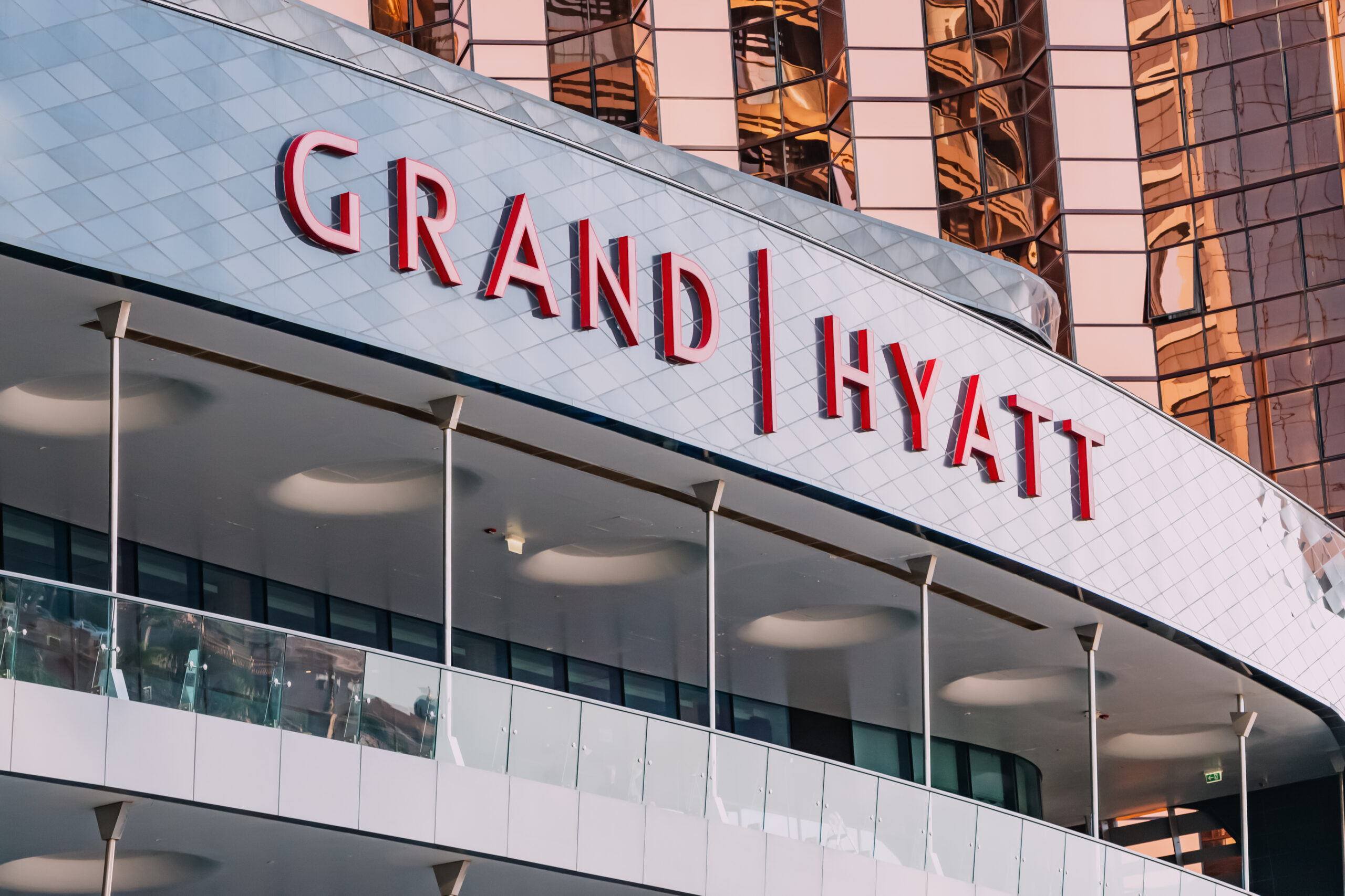 15 January 2023, Abu Dhabi, UAE: Grand Hyatt luxury hotel signage