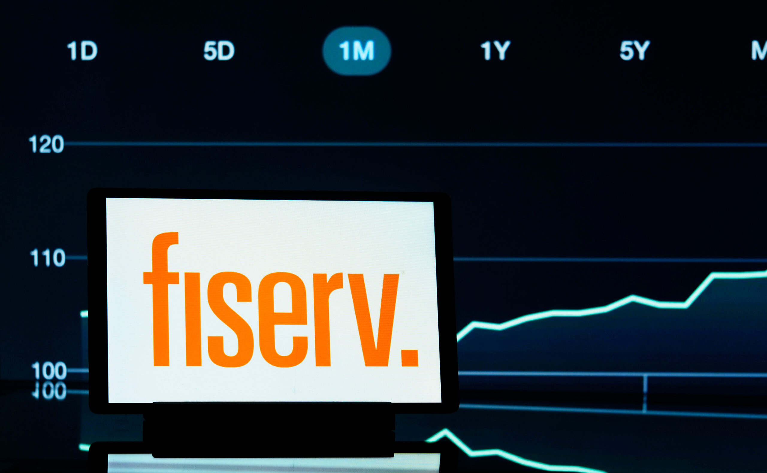 Bavaria, Germany - January 6, 2025: In this photo illustration,  Fiserv, Inc. logo seen displayed on a tablet.
