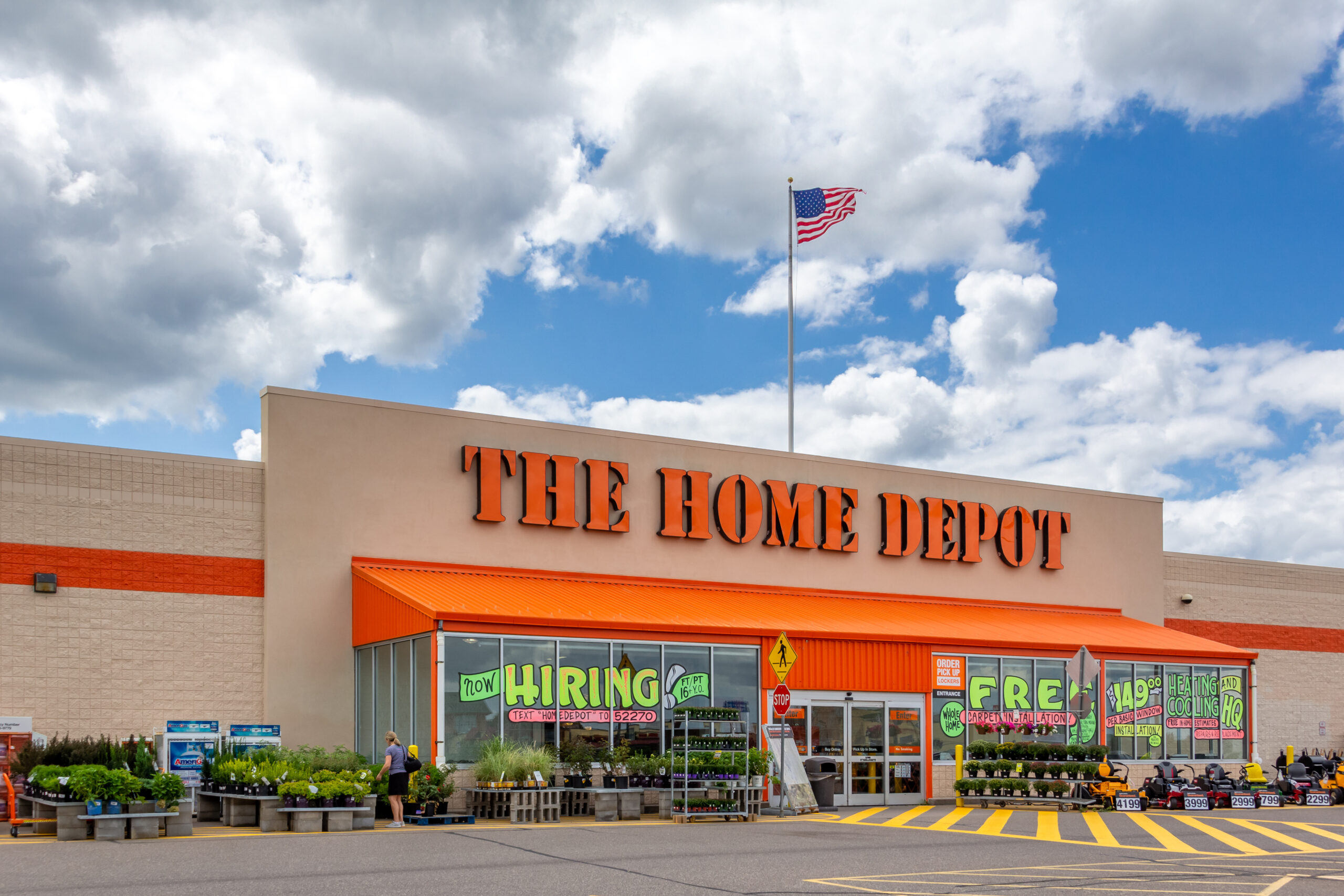 HUDSON, WI/USA - AUGUST 24, 2019: The Home Depot exterior. Home Depot is an American retailer of home improvement and construction products, supplies and services.