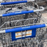 Indianapolis - Circa May 2023: Kroger Supermarket carts. Kroger is one of the largest grocery store chains in the United States.