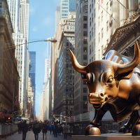 Golden bull sculpture in Manhattan.